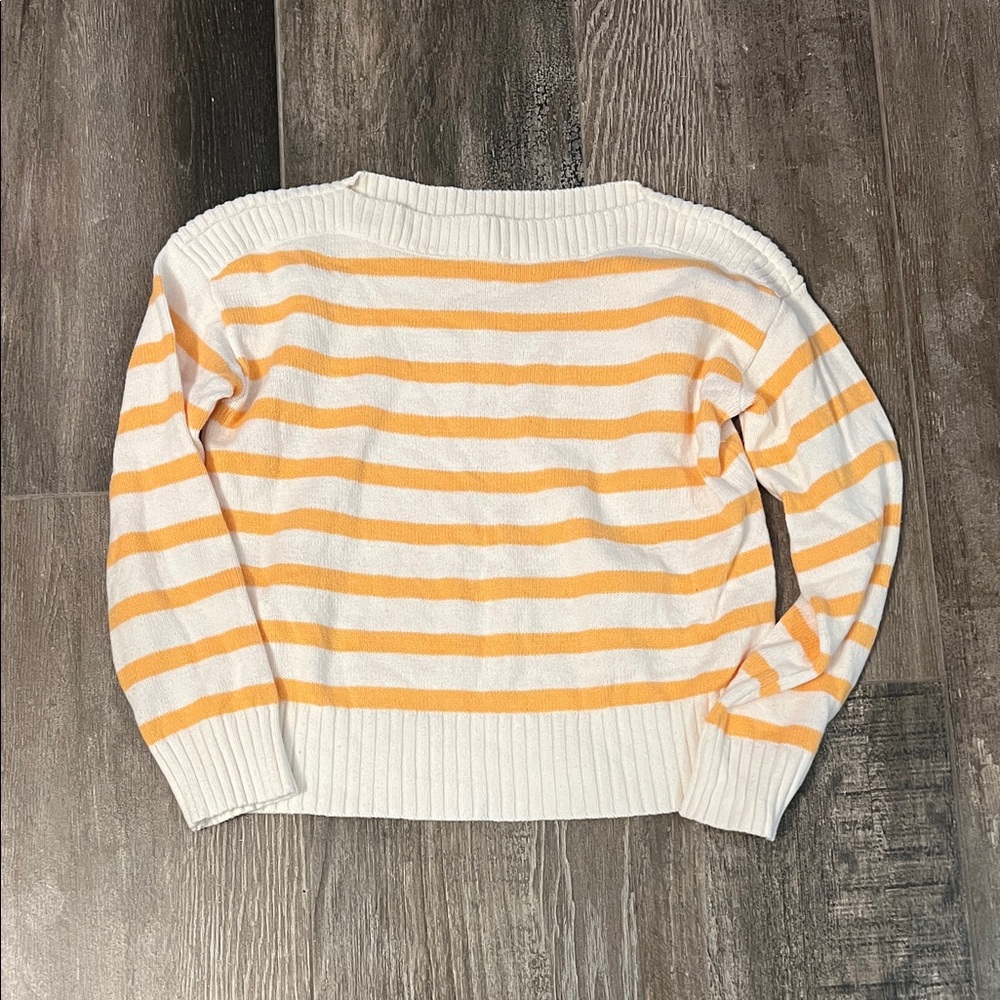LOFT White and Orange Striped Sweater